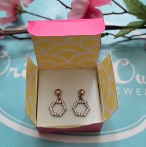 Origami Owl Rose Gold Hexagon Crystal Earrings